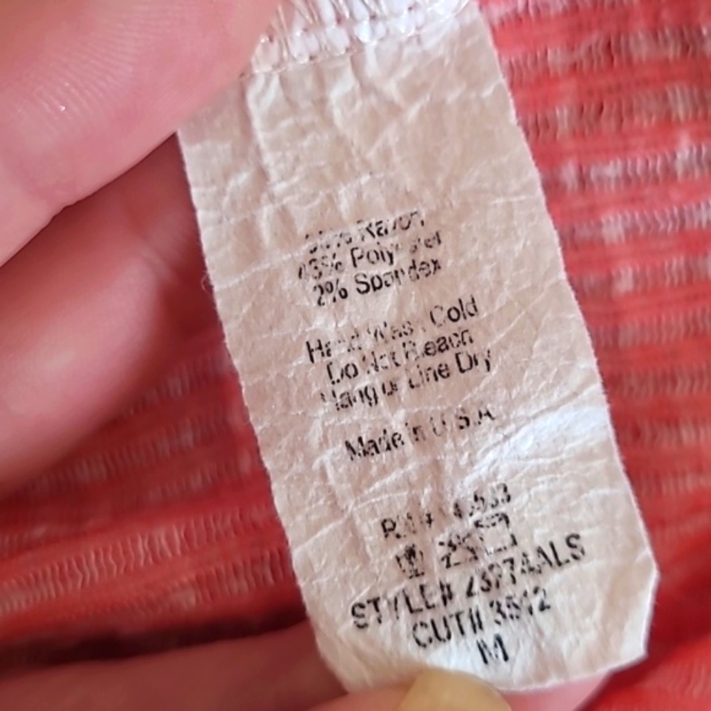 W5 Red & White Stripe Wood Button Front Tie Rockabilly Tee Tshirt Womens Size M - Picture 16 of 16